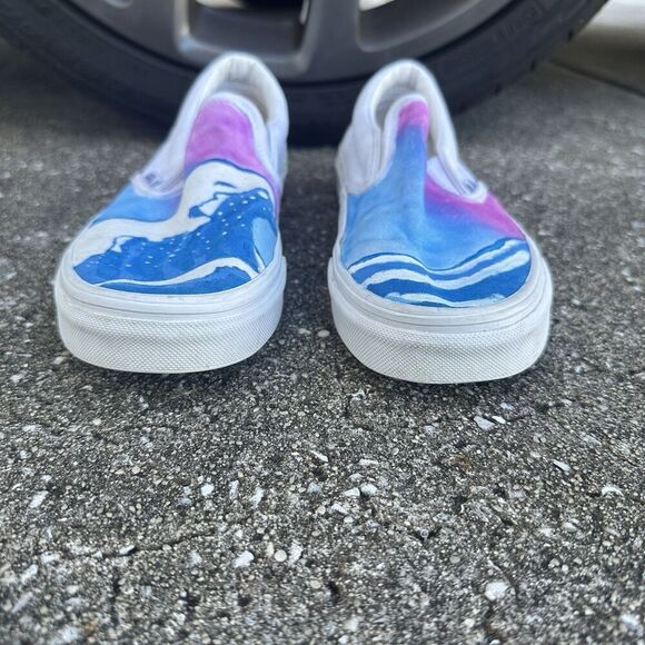 Vans Slip On Shoes Womens 8 Classic White Custom Painted Sneakers Low Top - Picture 3 of 16